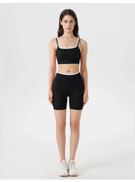 Women's 2-piece Yoga Set Fake Two-Piece Color-Block White Stripe Camisole Running Sports Bra Shorts Yoga Outfit Set