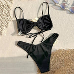 Sexy Flower Bandeau Swimwear Thong Bikini 2026 Women Lace-up Swimsuit Swimming Bathing Suit Brazilian Bikinis Sets Mujer Biquini