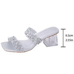 Shiny Sequins High Heels Sandals Women Plus Size 43 Square Toe Transparent Heel Slippers Woman Slip On Gold Crystal Party Shoes