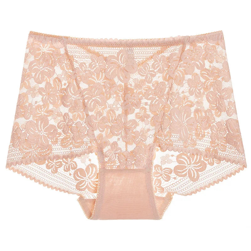 Seamless Lace High Waist Panties for Women Lingerie Sexy Flowers Embroidery Mesh Breathable Briefs Plus Size 3XL Underwear