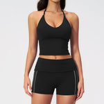 Color Blocked Yoga Suit 2 Pieces Women Slim Sports Tank Top High Waist Leggings Shorts Outfit Tight Outdoor Running Fitness Suit