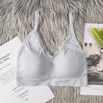 Women's Lace V Neck Rib Camisole Tube Top Bralette Criss Cross Back Removable Foam Pads Wireless Thin Straps Tube Bra