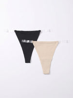 2 Pcs Nude and Black Seamless Thong Women Invisible Soft Comfortable Breathable Panties Sexy Low waist ThongC678