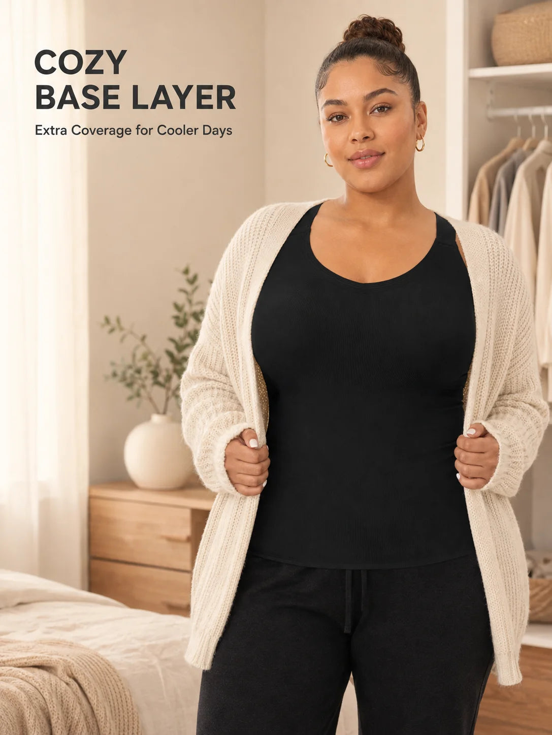 Women's Plus Size Wireless Seamless Bra Tank Top with Removable Pads Wide Straps Ribbed Breathable Thermal Warm Vest for Sports