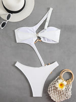 Sexy Black Hollow Out Bikini 2025 Women One Shoulder Metal DesignerBackless Thong One Piece Swimsuit Summer Bathing Suits