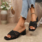 2026 Summer Plus Size High Chunky Heels Modern Sandals Hollow Weave Dressy Outdoor Hot Sale Women's Classics Fashion Slippers
