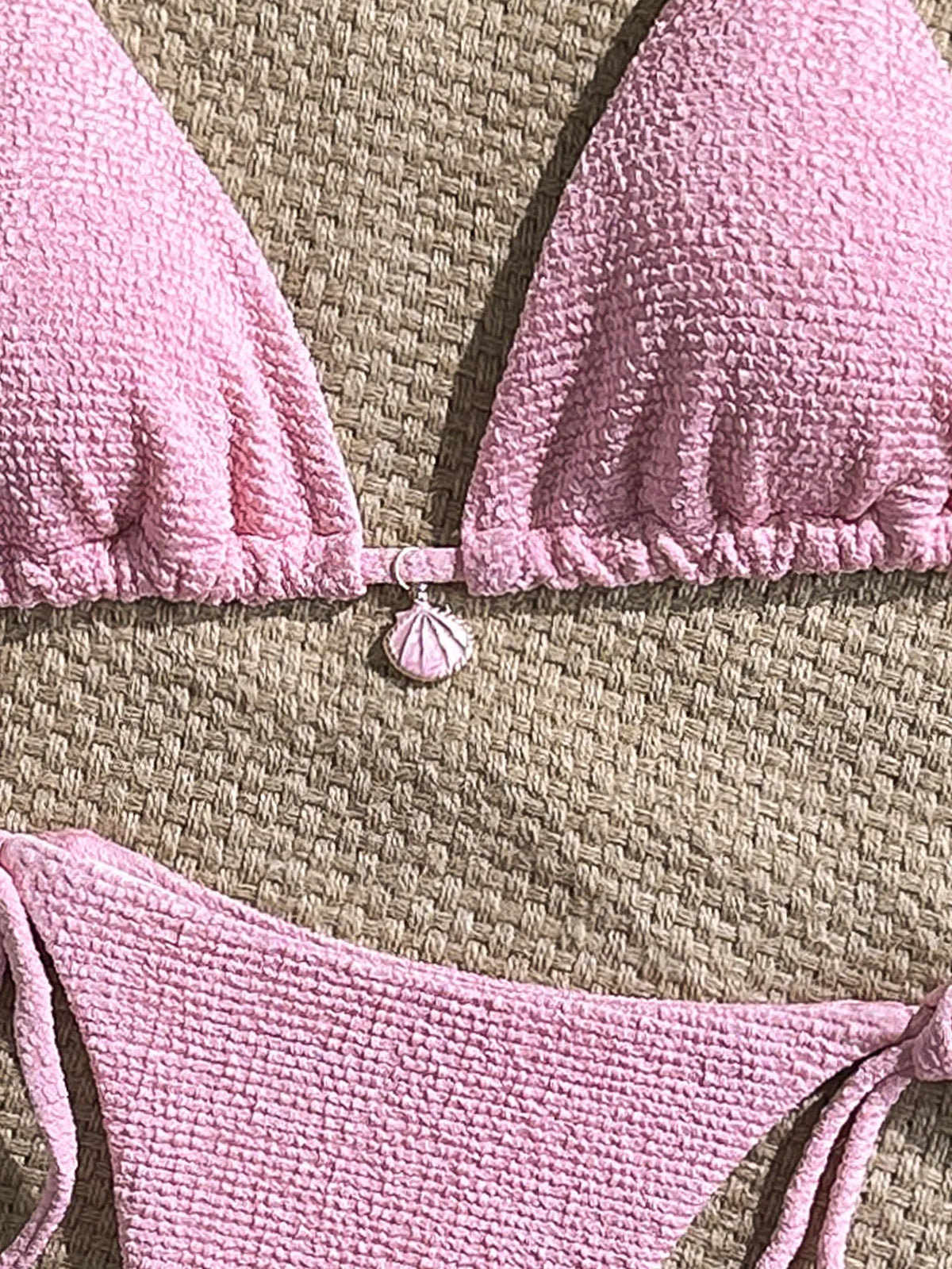 Sexy Pink White Bikini Set 2026 Women Shell Ornament Push Up Tie Side Thong Swimsuit Summer Bathing Suit Holiday Micro Swimwear
