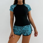 Sports Swimsuit for Women 2026 New 2 Piece Swimsuit High Waist Tankini Short Sleeve Round Neck Patchwork Bikini Set Swimwear