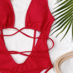Deep V Neck Wrap Around High Cut Women Swimwear One Piece Swimsuit Female Monikini Tummy Cut Out Bathing Suit Swim Beach Wear