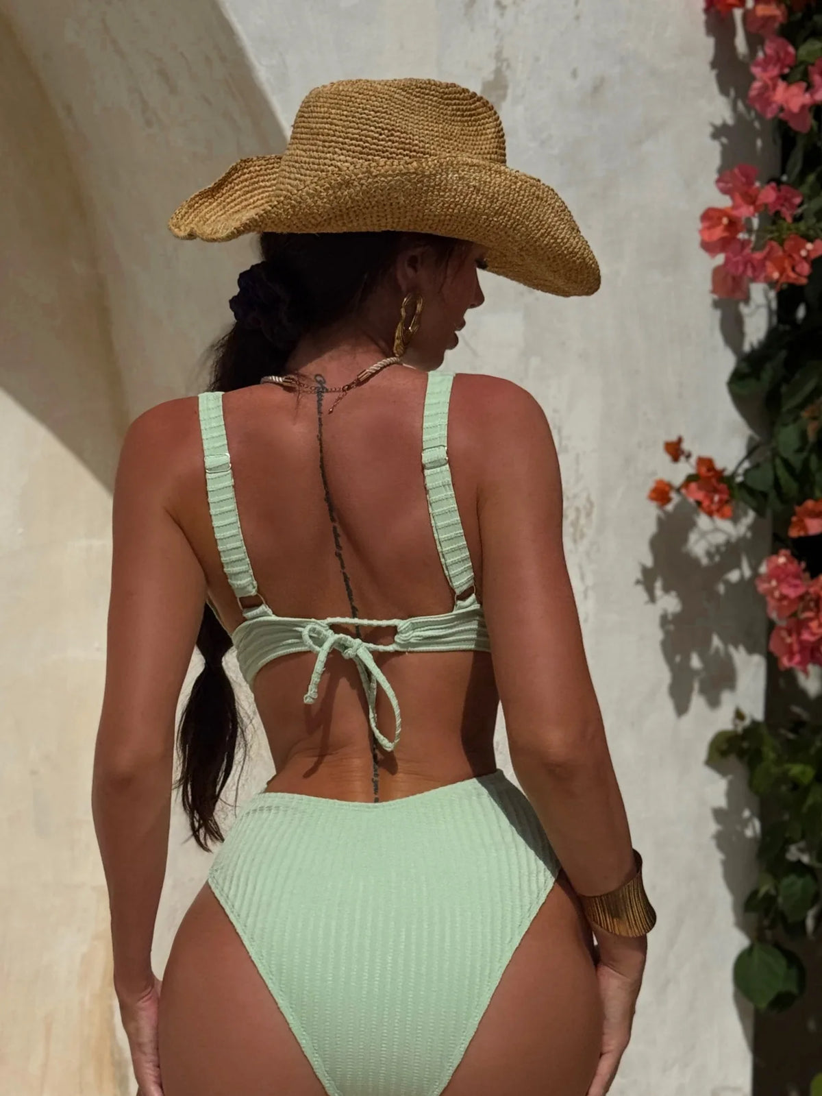 DEKA Sexy Ribbed One Piece Swimsuit Hollow Out Swimwear Women Female Deep V-neck Bathing Suit Beach Wear Push Up Monokini Swim