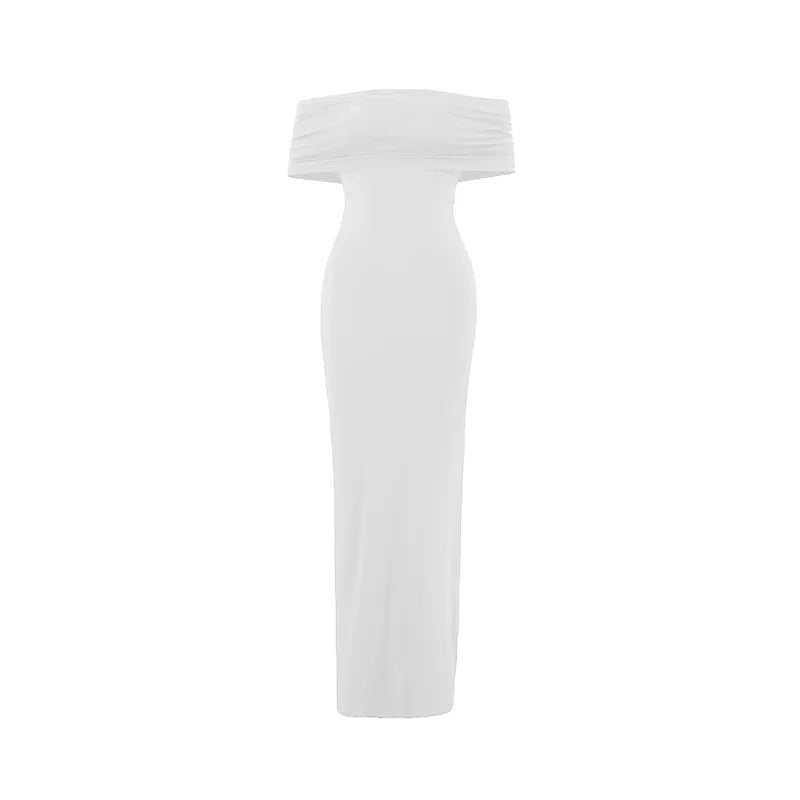 Temperament Slim Strapless Long Dress Women Solid Color Sexy Off-shoulder Backless Package Hip Sleeveless Club Party Dresses