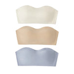 3Pcs/Set Women Strapless Bandeau Bra Removable Straps Seamless Wireless Multi‑Hook Back Closure Bra For Multi‑way Wearing