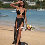 3D Flowers Ruffled Halter Long Skirt Bikini Women Swimwear Female Swimsuit Three-pieces Bikini Set Bathing Suit Swim Beach Wear