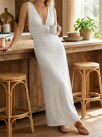 2026 Summer Women's Sleeveless Dress Deep V Neck Bodycon Long Tank Dress Party Evening Elegant Dresses for Date Daily