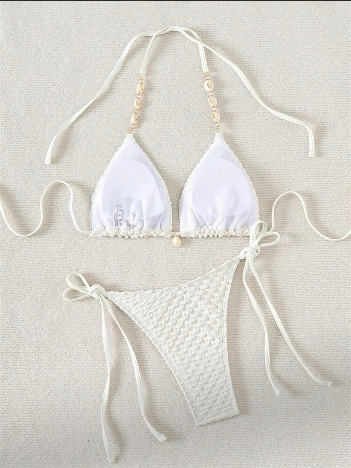 Sexy White Shell String Bikini 2026 Women Luxury Push Up Bra Tie Side Thong Swimsuit Brazilian Beach Bathing Suit Micro Swimwear