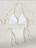 Sexy White Shell String Bikini 2026 Women Luxury Push Up Bra Tie Side Thong Swimsuit Brazilian Beach Bathing Suit Micro Swimwear