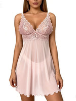 Women Nightdress Sexy Lace Chemise Bow Nightgown Sleepwear Mini Dress Plus Size Deep V Babydoll Lingerie Sexi Sleepdress Nighty