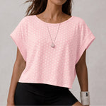 Summer Back Hollow Out Yoga T Shirts Women Polka Dot Print Short Sleeve Loose Sports Cover Up Breathable Training Fitness Tops