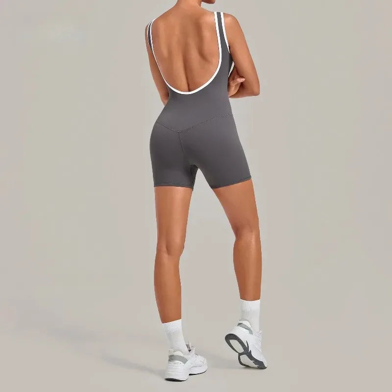 Women's Seamless Yoga Jumpsuits Sports Fitness Gym Sleeveless Backless Hip-lifting Shorts One-piece Training Workout Jumpsuit
