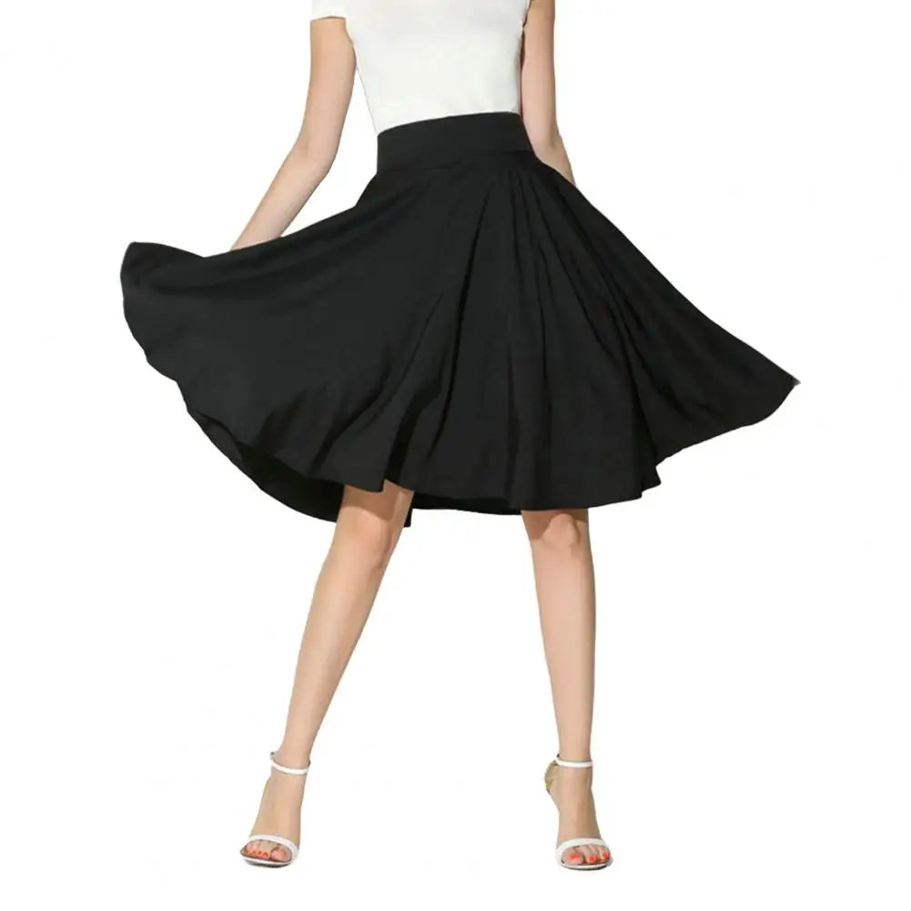 Women Skirt Elastic High Waist A-Line Style Skirt Solid Color Large Hem Skater Skirt Bohemia Style Skirts Women's skirt