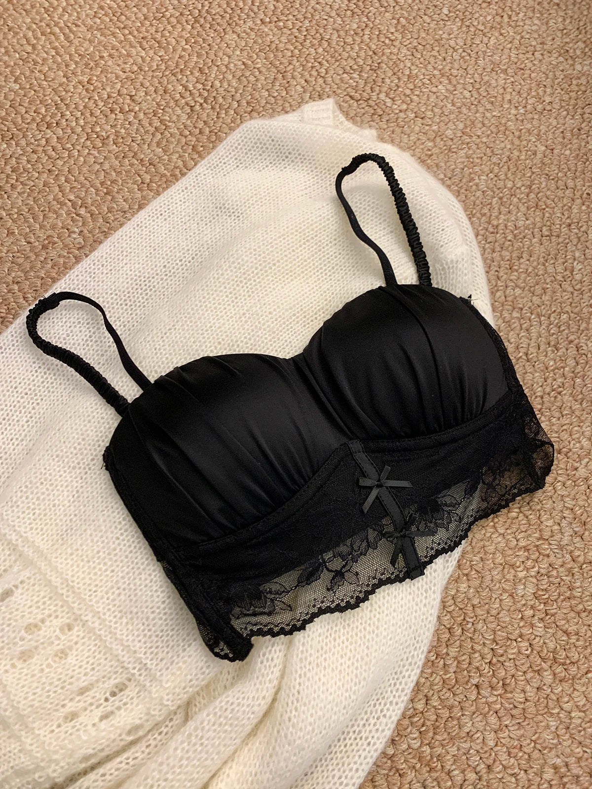 Elegant Luxury Lace Satin Bra for Petite Small Bust Women Sexy Gathered Back Design Push Up Comfort Soft Intimate Lingerie