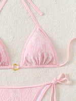 Embroidery Mesh Lace Halter Bikini Female Swimsuit Women Swimwear Two-pieces Bikini Set High Cut Bathing Suit Swim Beach Wear