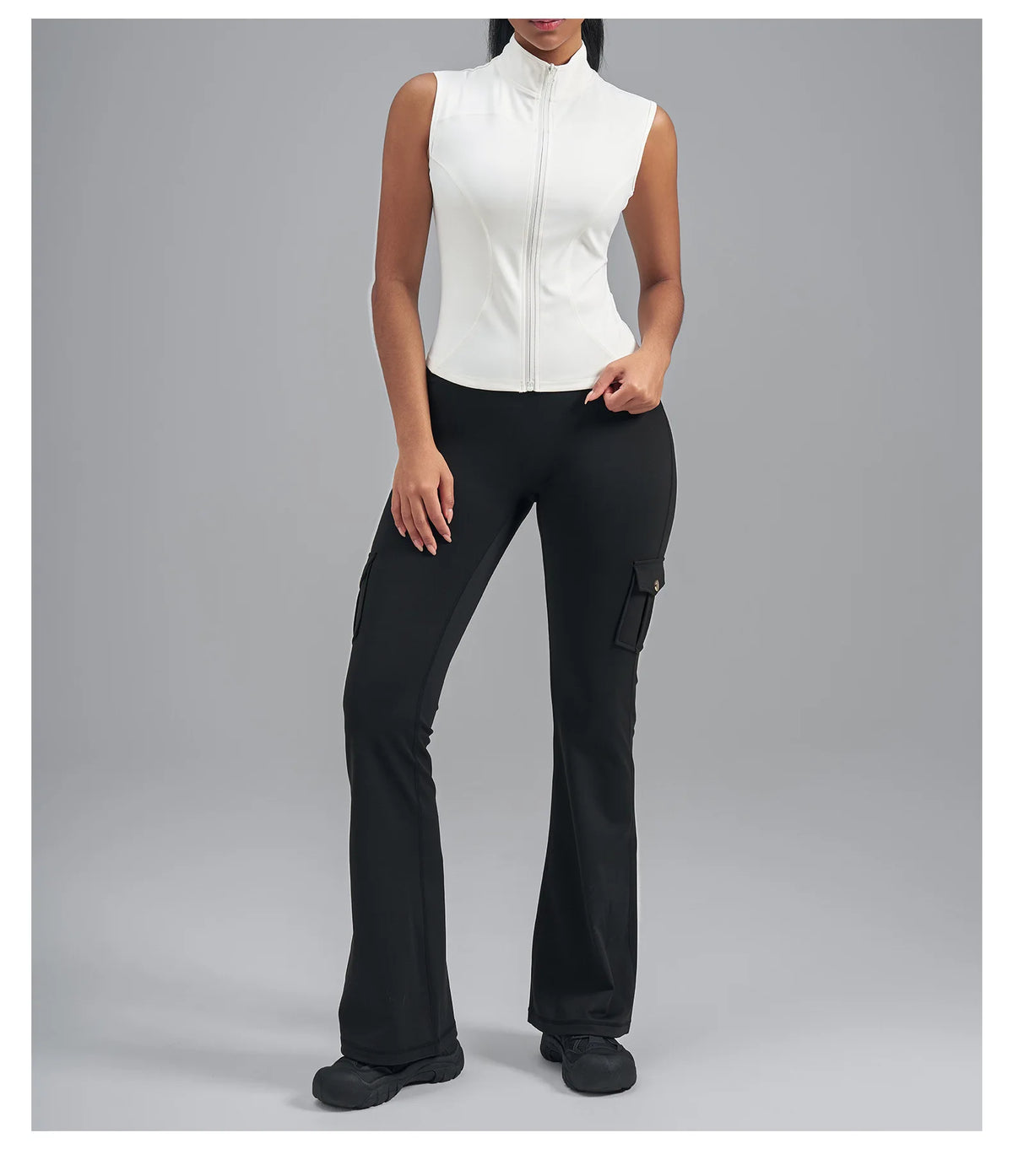 Women Zipper Yoga Shirts Solid Stand Up Collar Elastic Slim Fit Sports Jacket Breathable Sleeveless Sunscreen Workout Clothes