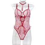 Toucheart Sexy Women Lace Backless InterestingBabydoll Bodysuit Wrap Dress High Waisted Printing Bow KnotBabydoll Bodysuit