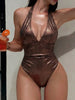 SnakeSkin Halter V Neck Backless Female Swimwear One Piece Swimsuit Women Monokini High Cut Bathing Suit Swim Bodysuit Beachwear