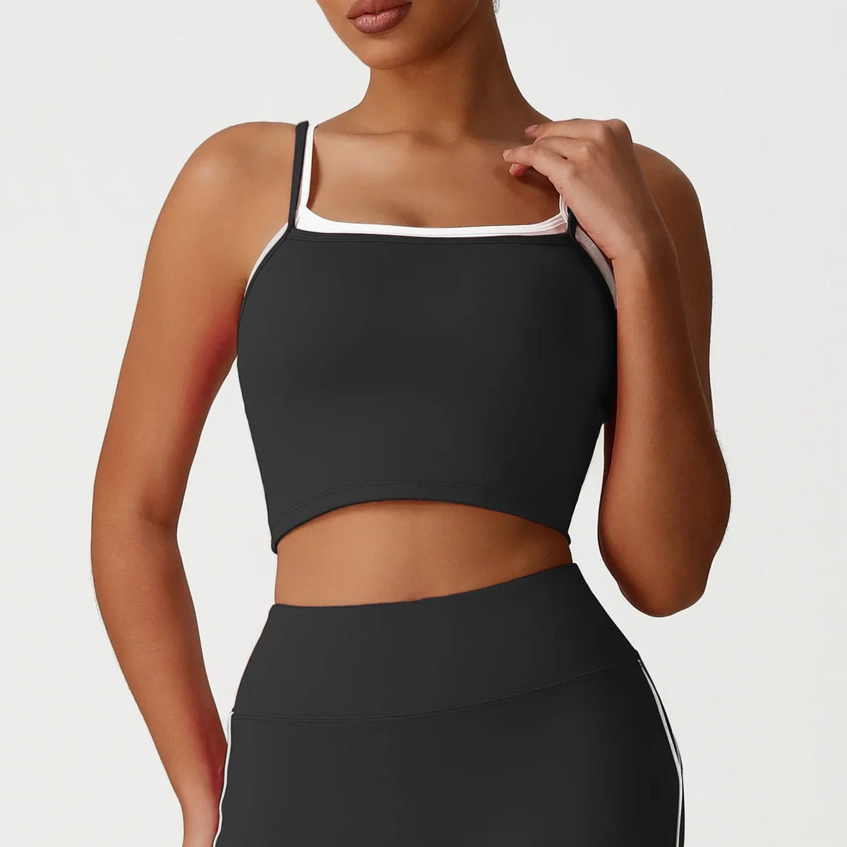 Women's Seamless Yoga Vest - Fake Two-Piece with Backless Removable Padded Sports Bra Stretchy Running Fitness Tank Top
