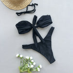 DEKA Bandeau Bikini Summer Beach Classic Strapless Swimsuit Women Sexy Tie Side Shiny Metal Hardware Ring Bandeau Bikni Beach
