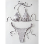 Sexy 13 Colors Halter Satin Brazilian Bikini Women Swimwear Female Swimsuit Two-pieces Bikini set Bather Bathing Suit Swim V4966