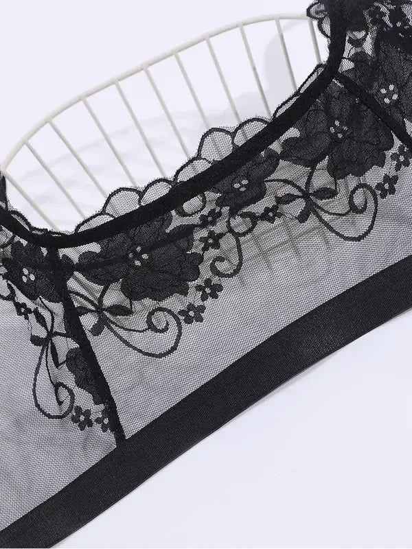 1pcs Plus Size 1XL-4XL Sexy Lace Women's Bras No Pad Breathable Sexy Lingerie 3/4 Cup Black Female Underwear Perspective Bra