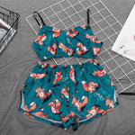 Women's Printed Satin Camisole & Lace Trim Shorts Set – Sexy Loungewear | European & American Bestseller