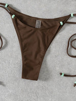 Sexy Coffee Bikini Set Women Pearls Strap Push Up Bandage Thong Swimsuit 2025 Brazilian Summer Bathing Suit Micro Swimwear