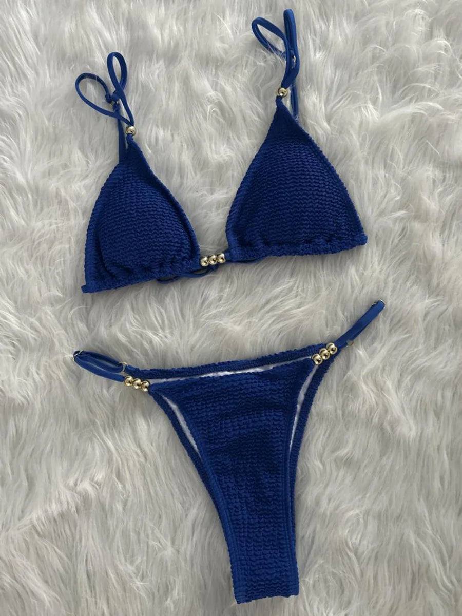 Wrinkled Pleated High Cut Brazilian Bikini Women Swimwear Female Swimsuit Two-pieces Bikini Set Bather Bathing Suit Swim Lady