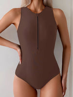 2026 Sporty Slim Swimsuit Women One Piece Zipper Sleeveless Swimwear Female Sexy Bather Bathing Swimming Swim Suit Beachwear XXL