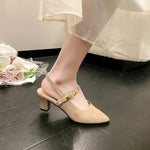 New Summer Fashion Women Sandals Sexy Pointed Toe Decoration Stiletto Simple Solid Color