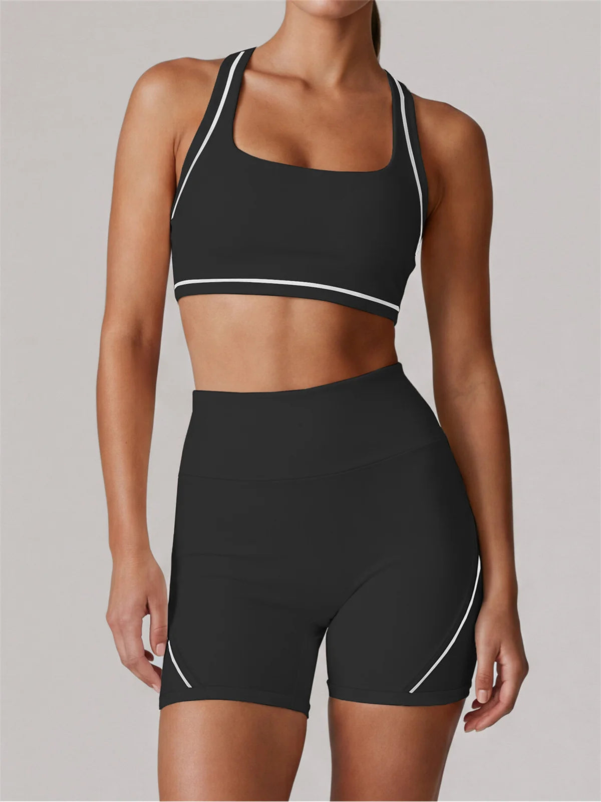 Color Blocking Yoga Sets Women's Tracksuit Hanging Neck Shockproof Sports Vest Hip Lifting Shorts Gym Running Fitness Suits