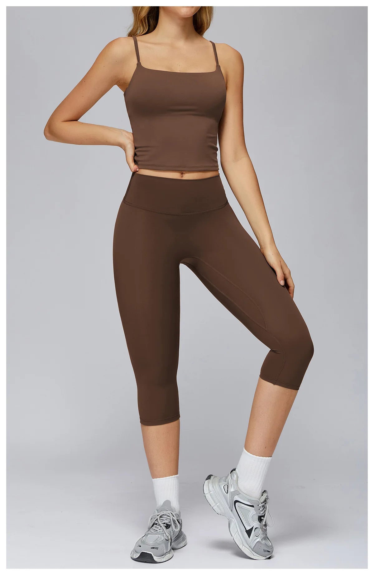 2 Pieces Yoga Set Women Sports Shirts Workout Top Fitness Suits Outdoor Gym Running Mid-length Pants Workout Clothes Tracksuits
