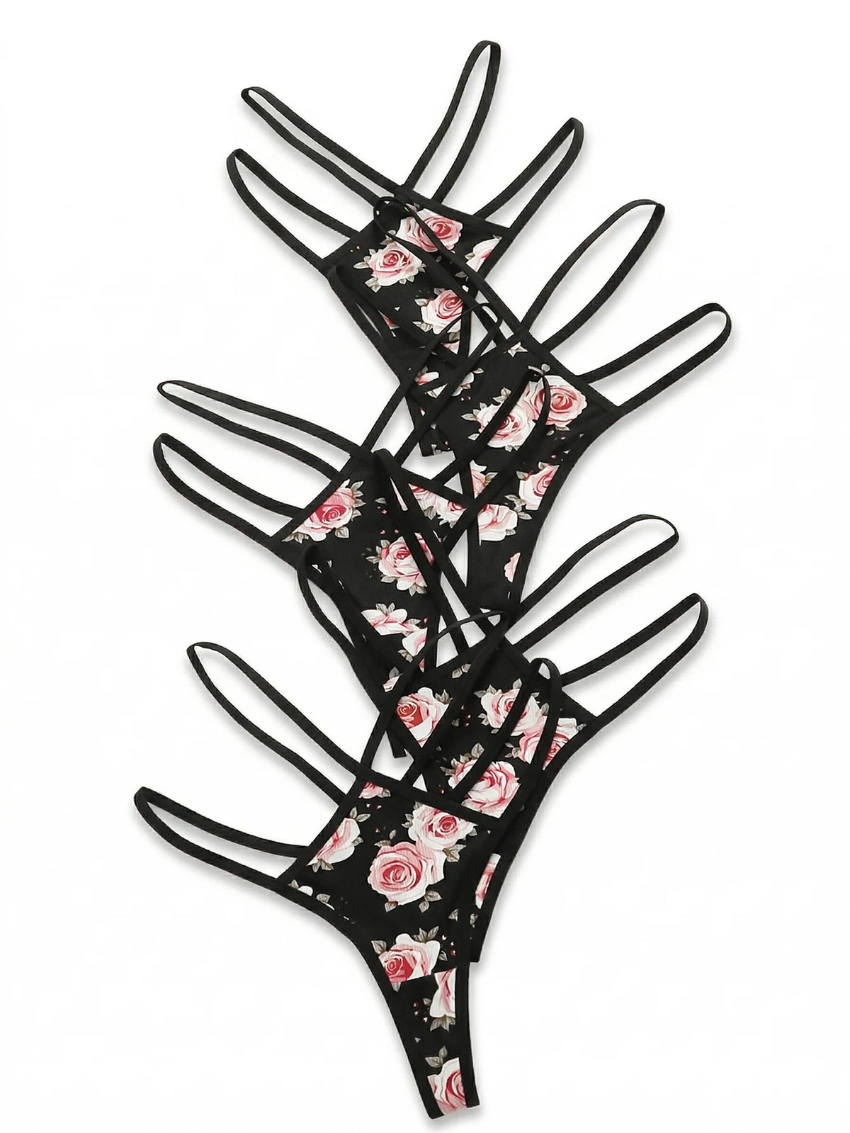 5 Pcs Sexy Women Seamless Thong Rose Print G-string Invisible Under Tight Clothing Panty Comfortable T-back C890