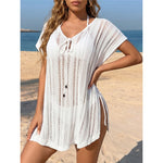 2026 New Short Sleeve V Neck Crochet Knitted Tunic Beach Cover Up Cover-ups Beach Dress Beach Wear Beachwear Female Women V8211