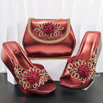 doershow High Quality African Style Ladies Shoes And Bags Set Latest silver Italian Shoes And Bag Set For Party HO1-1