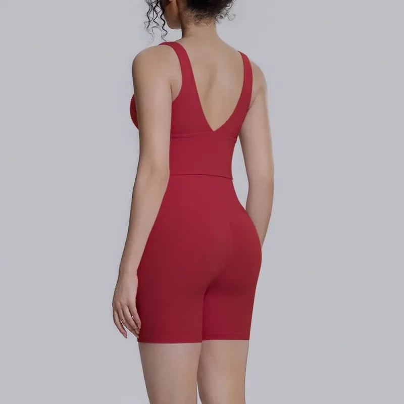 Women's Yoga Set Sports Running Fitness Beautiful Back Vest Hip Lifting Slim-Fit High Waist Shorts Training Gym Workout Suits