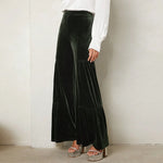 Autumn Winter Velvet Wide-Leg Pants Elegant Ruffled High-Waisted Straight-Leg Pants for Lady Casual Commuter Loose-Fit Trousers