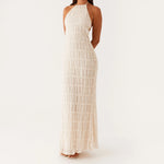 Women Ruched Cocktail Dress Elegant Party Bodycon Dresses Female Long Dress Summer Sleeveless Backless Solid Dress Vestidos