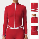 Women's Yoga Top Color-Block Zipper Stand Collar Bare Jacket Autumn Winter Outerwear Running Fitness Long Sleeve Coat