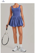 Nake Fake Two-piece Tennis Dresses Women's Anti Glare Pleated Fluffy Skirt Bulit-in Pocket Shorts Outwear Gym Fitness Golf Dress
