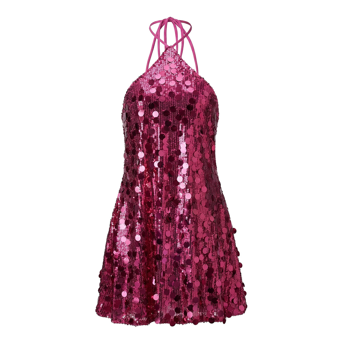 Women Summer Mini Dress Sparkly Sequin Sleeveless Halter Backless Slip Dress for Evening Party Date Night Streetwear