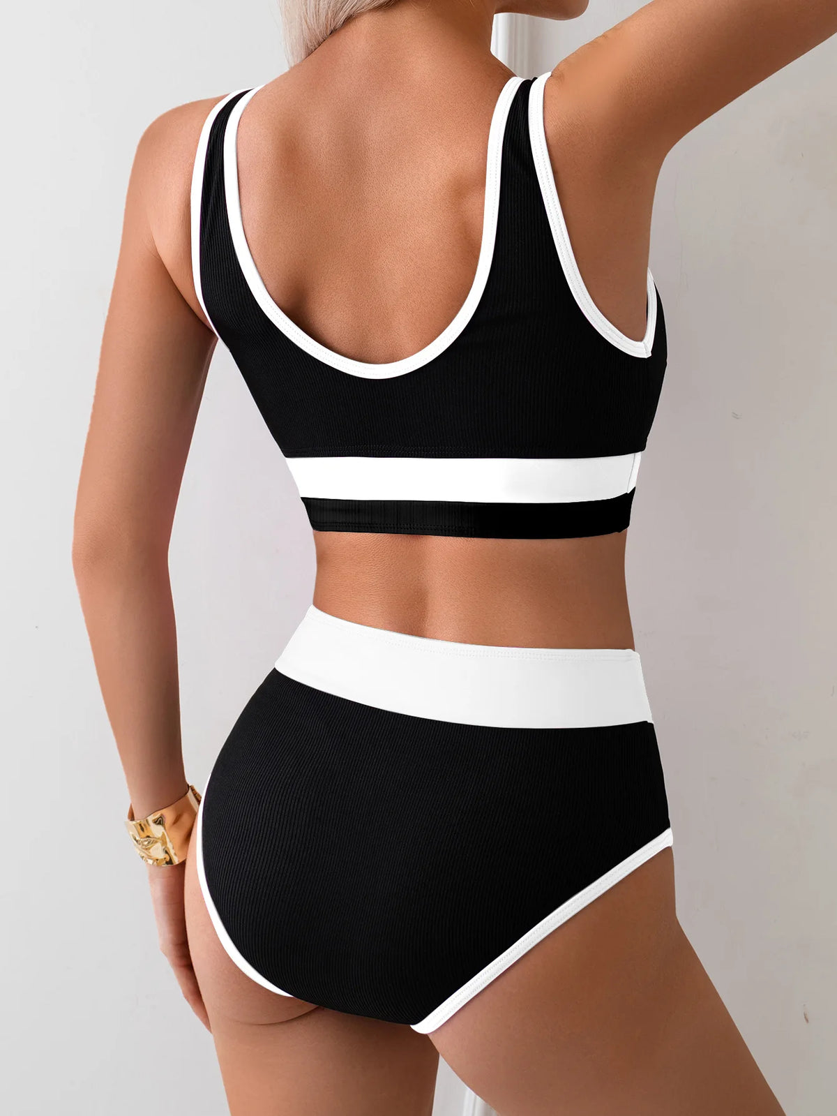 Vintage Black Pink Patchwork Bikini Set 2025 Women Sports Push Up High Waist Swimsuit Summer Bathing Suit Pool 2 Piece Swimwear